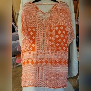 Democracy Sheer Melon Color Top 1X Pleather Tie